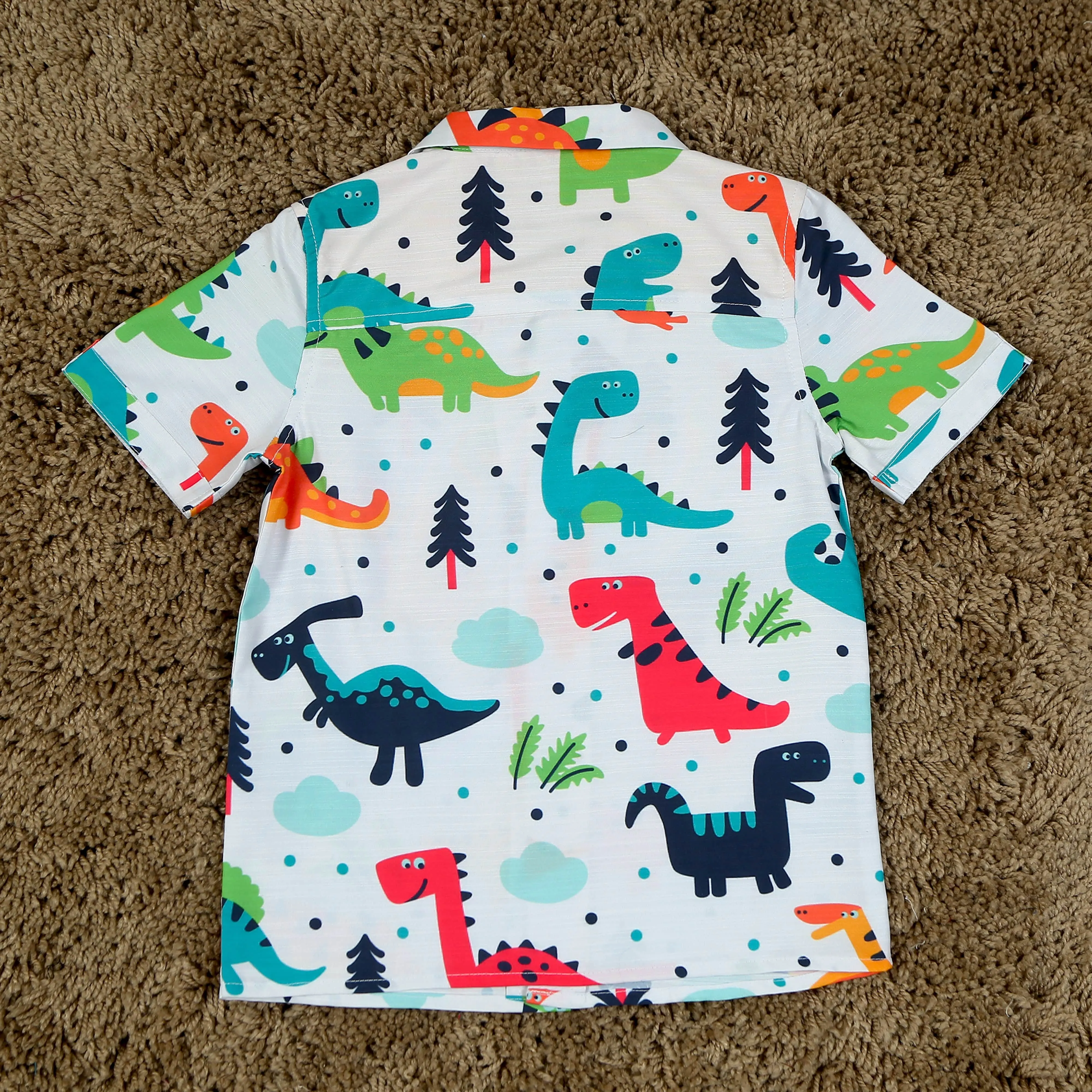 Boys Dinosour Printed Shirt Set Ivory