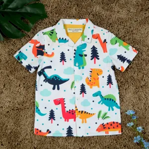 Boys Dinosour Printed Shirt Set Ivory