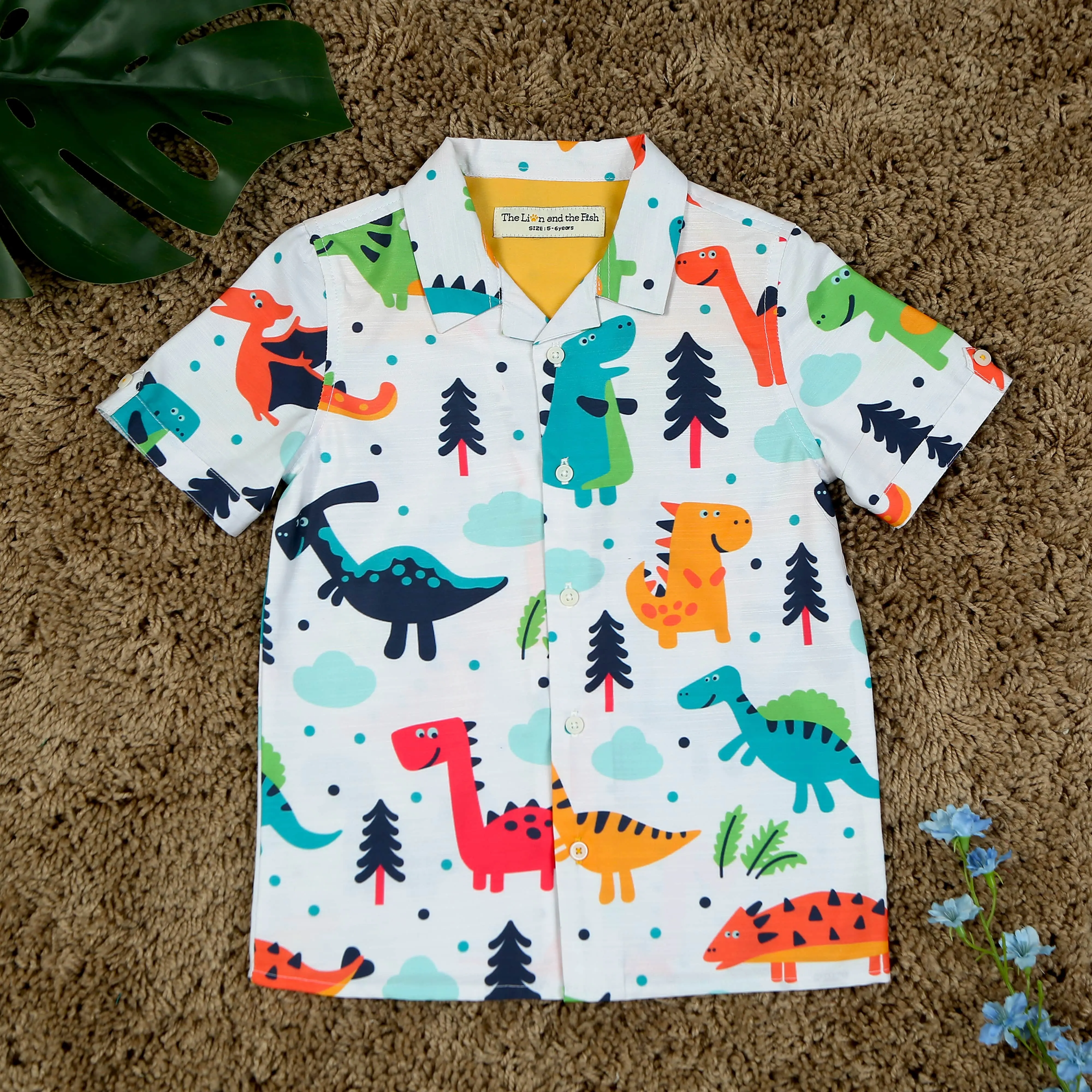 Boys Dinosour Printed Shirt Set Ivory