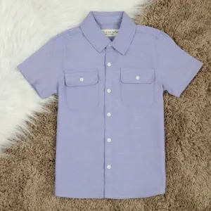Boys Double Pocket Solid Shirt Indigo Blue