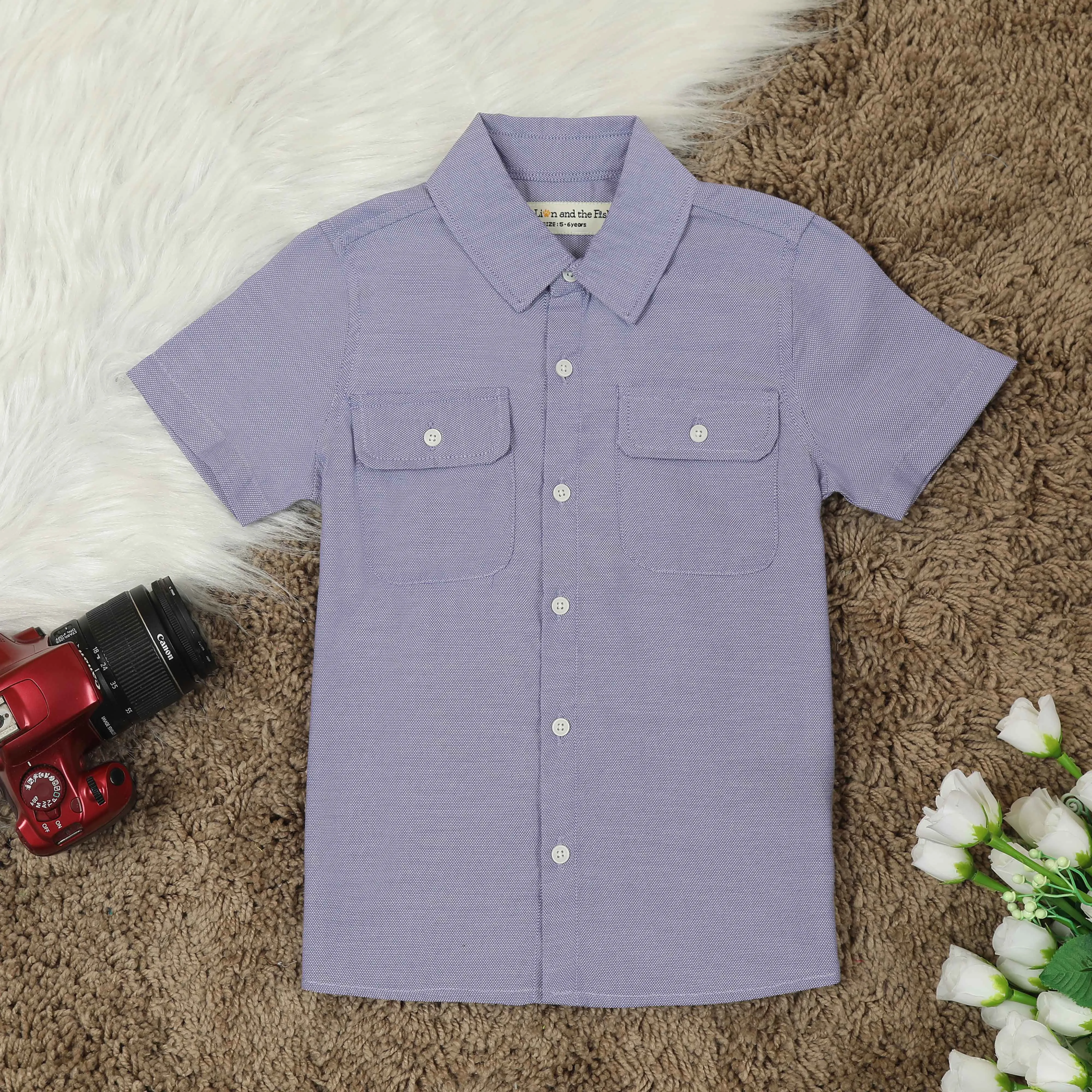 Boys Double Pocket Solid Shirt Indigo Blue