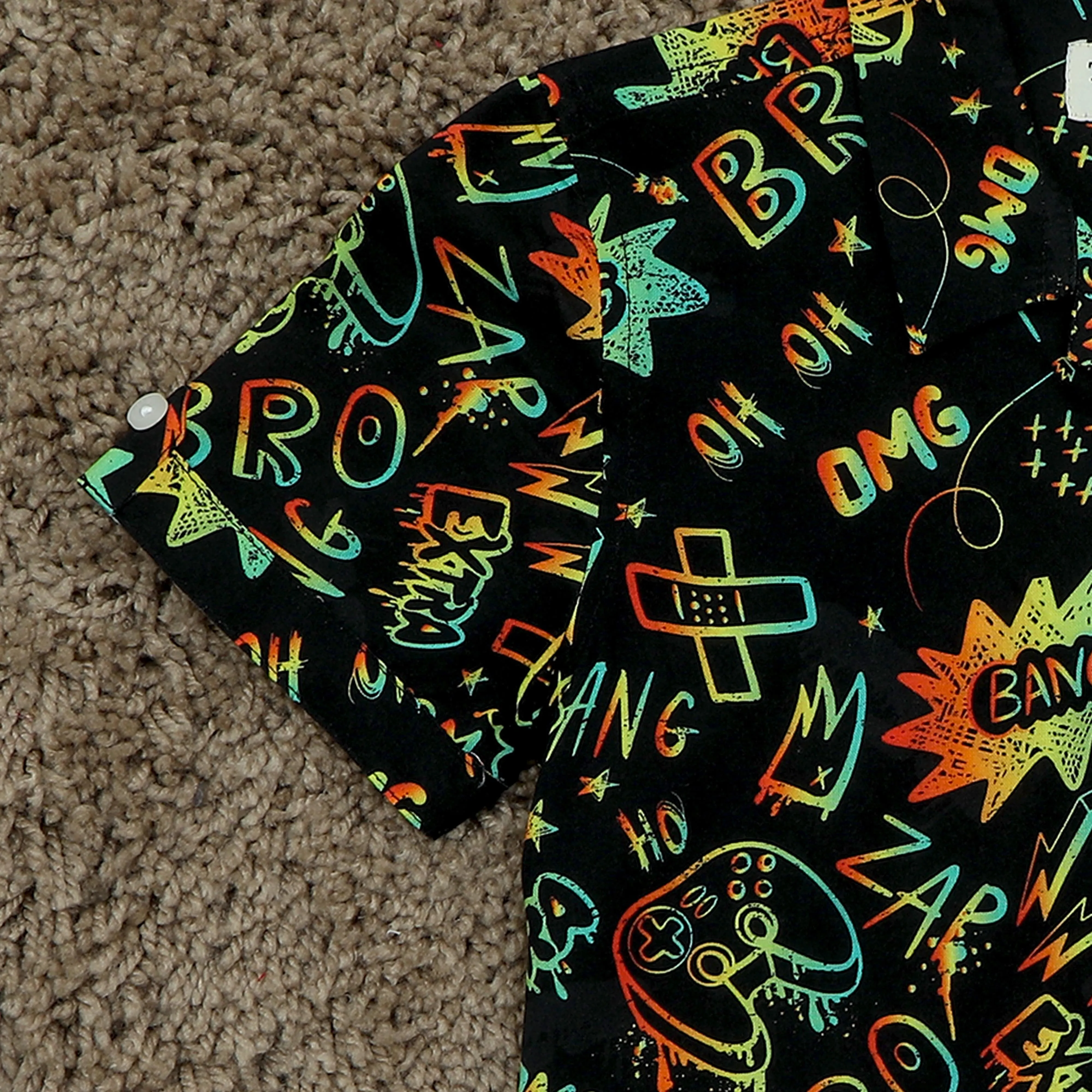 Boys Game Print Shirt Black Neon