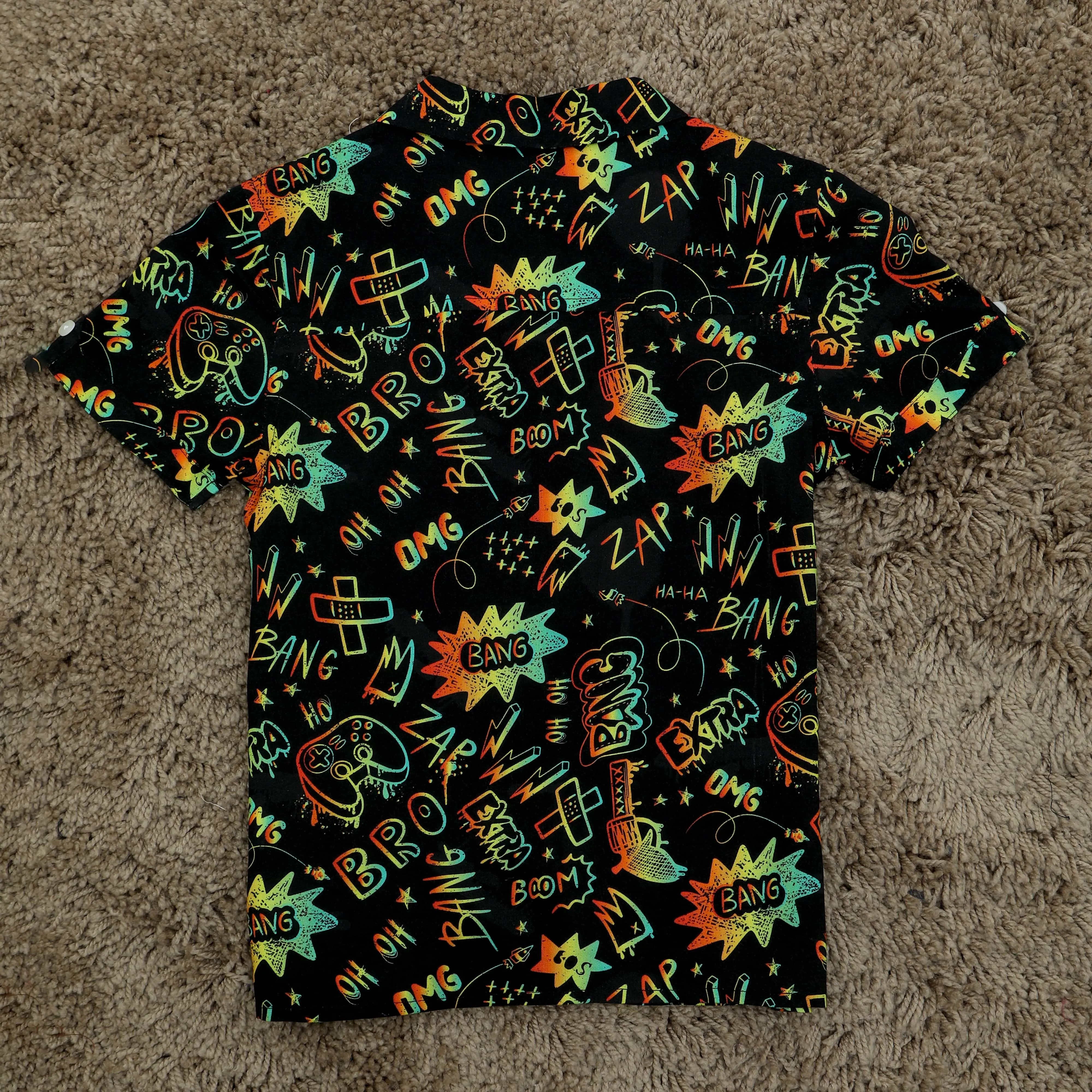 Boys Game Print Shirt Black Neon