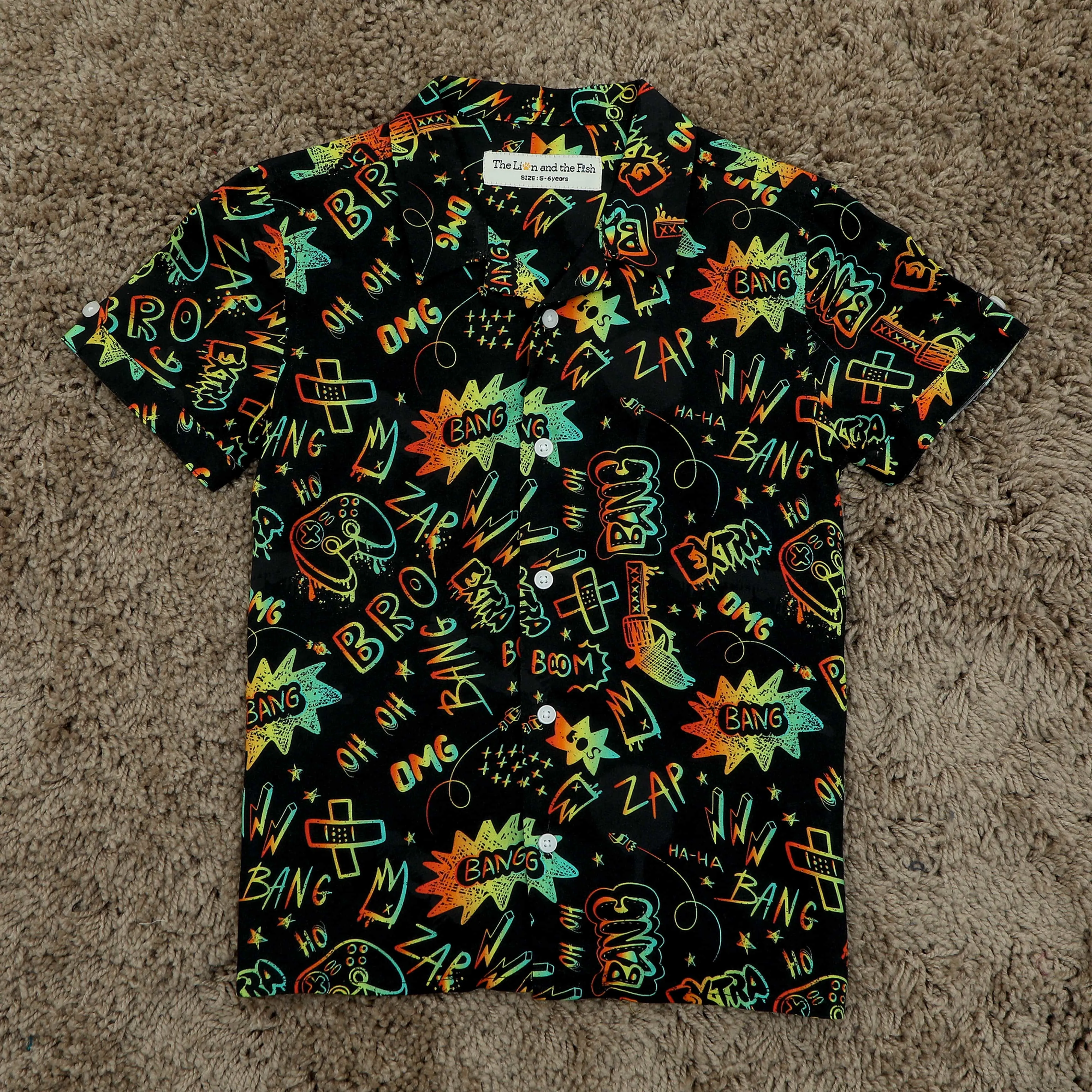 Boys Game Print Shirt Black Neon