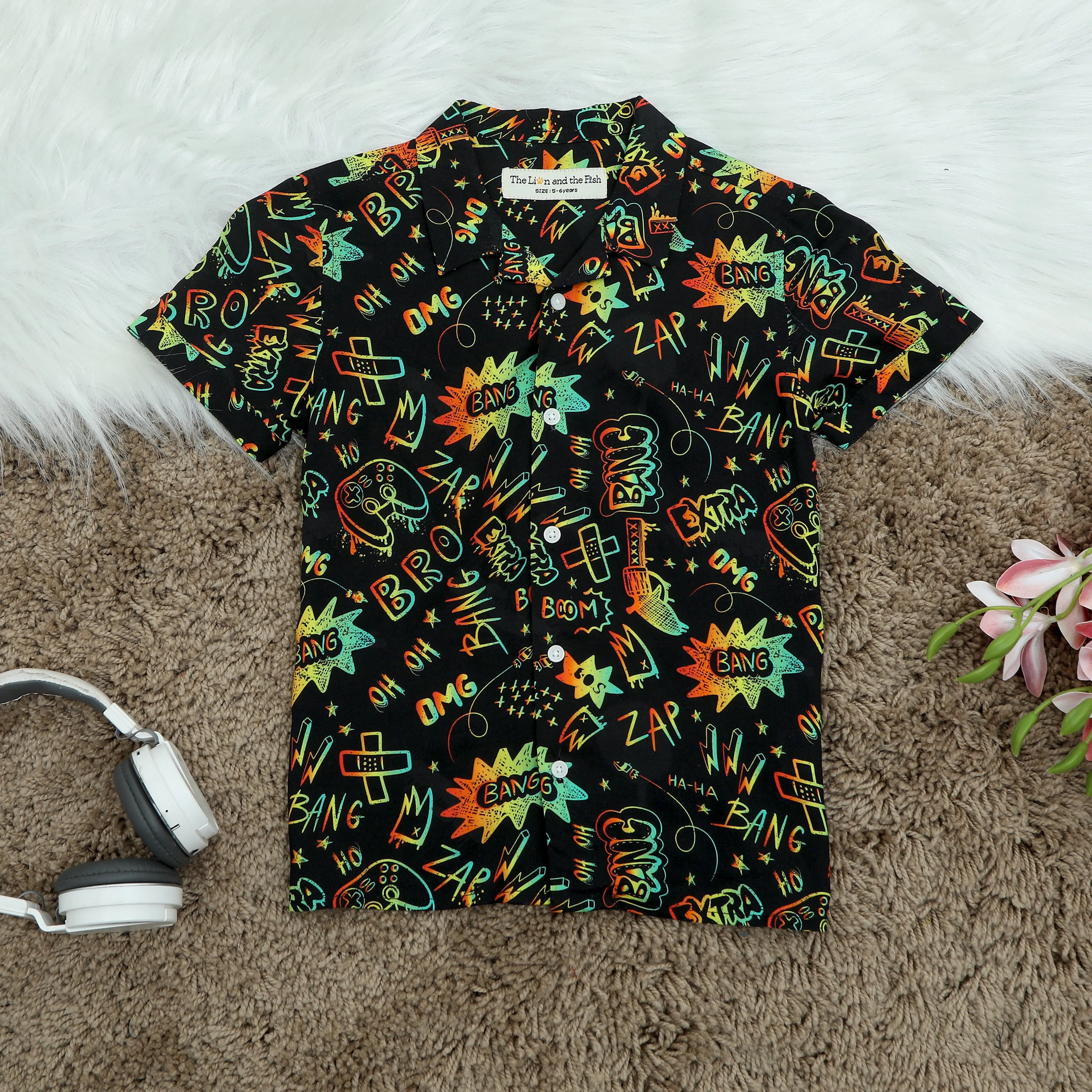 Boys Game Print Shirt Black Neon