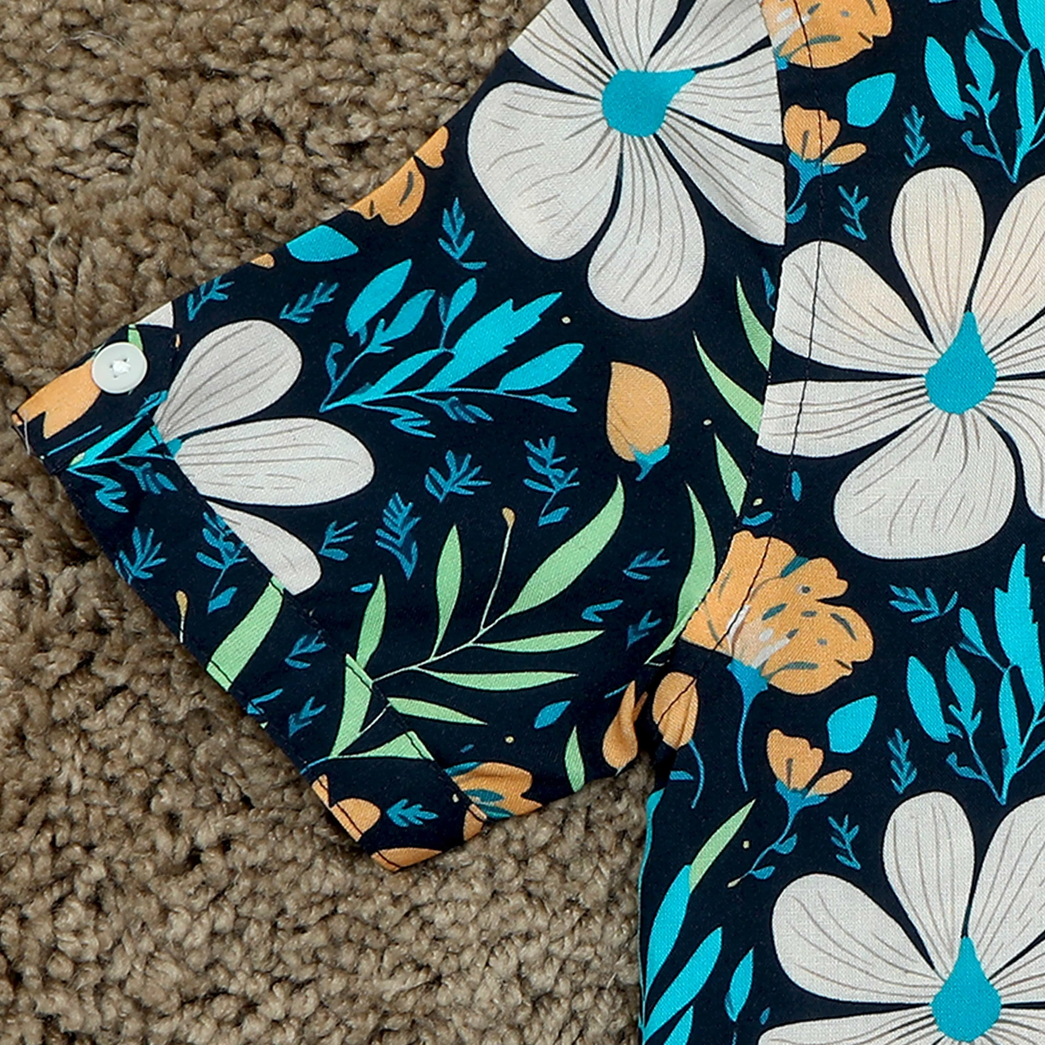Boys Modern Leaf Print Shirt Space Blue