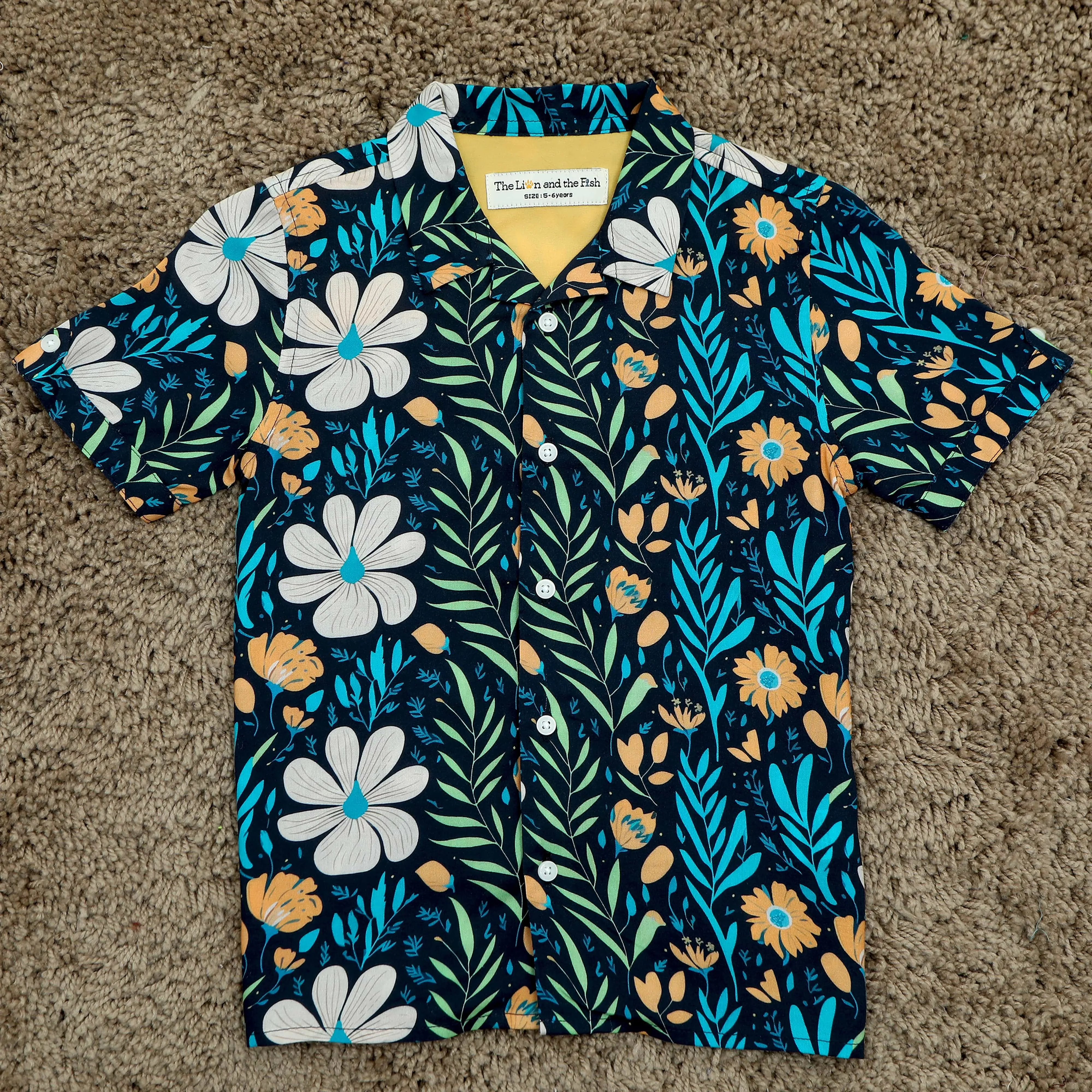 Boys Modern Leaf Print Shirt Space Blue