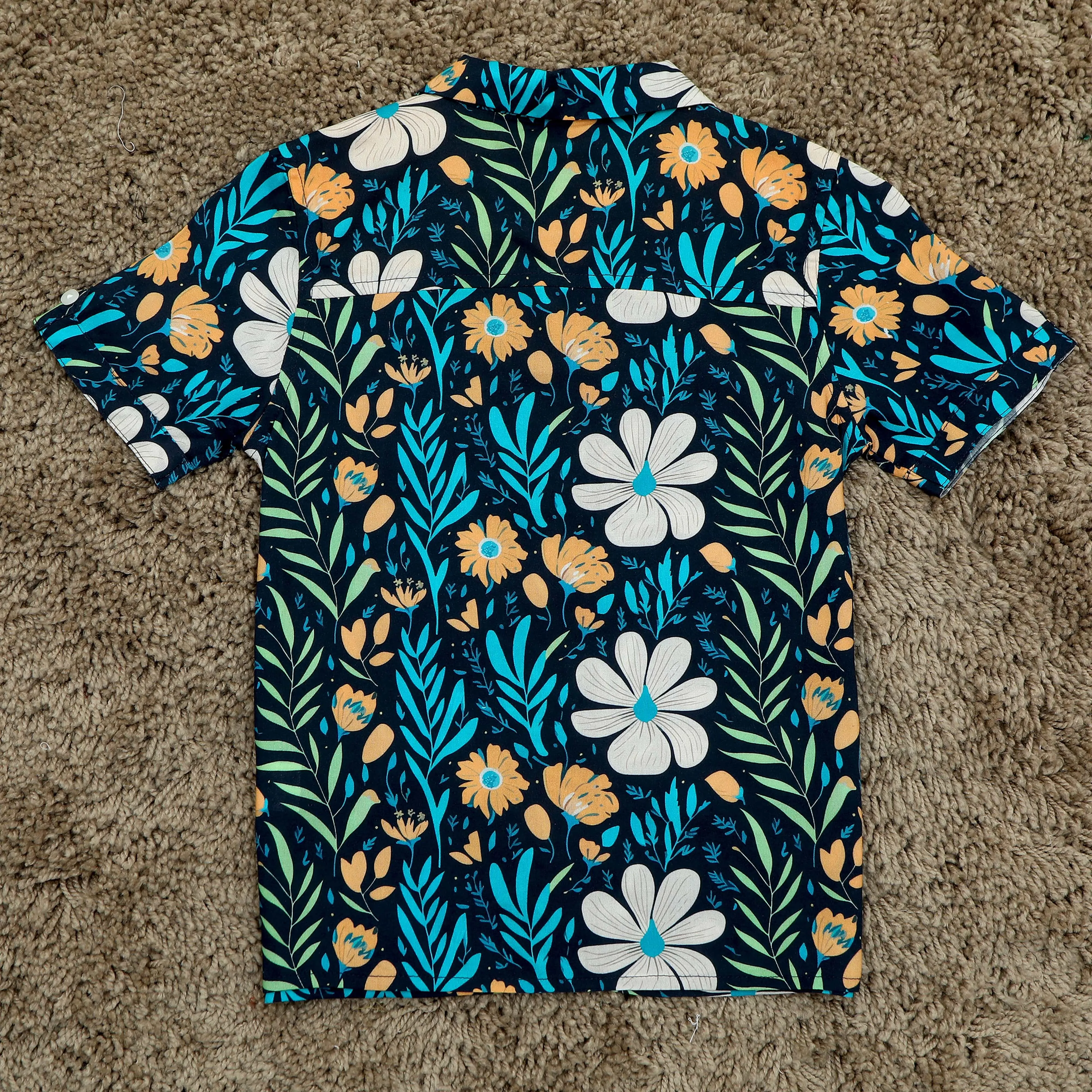 Boys Modern Leaf Print Shirt Space Blue