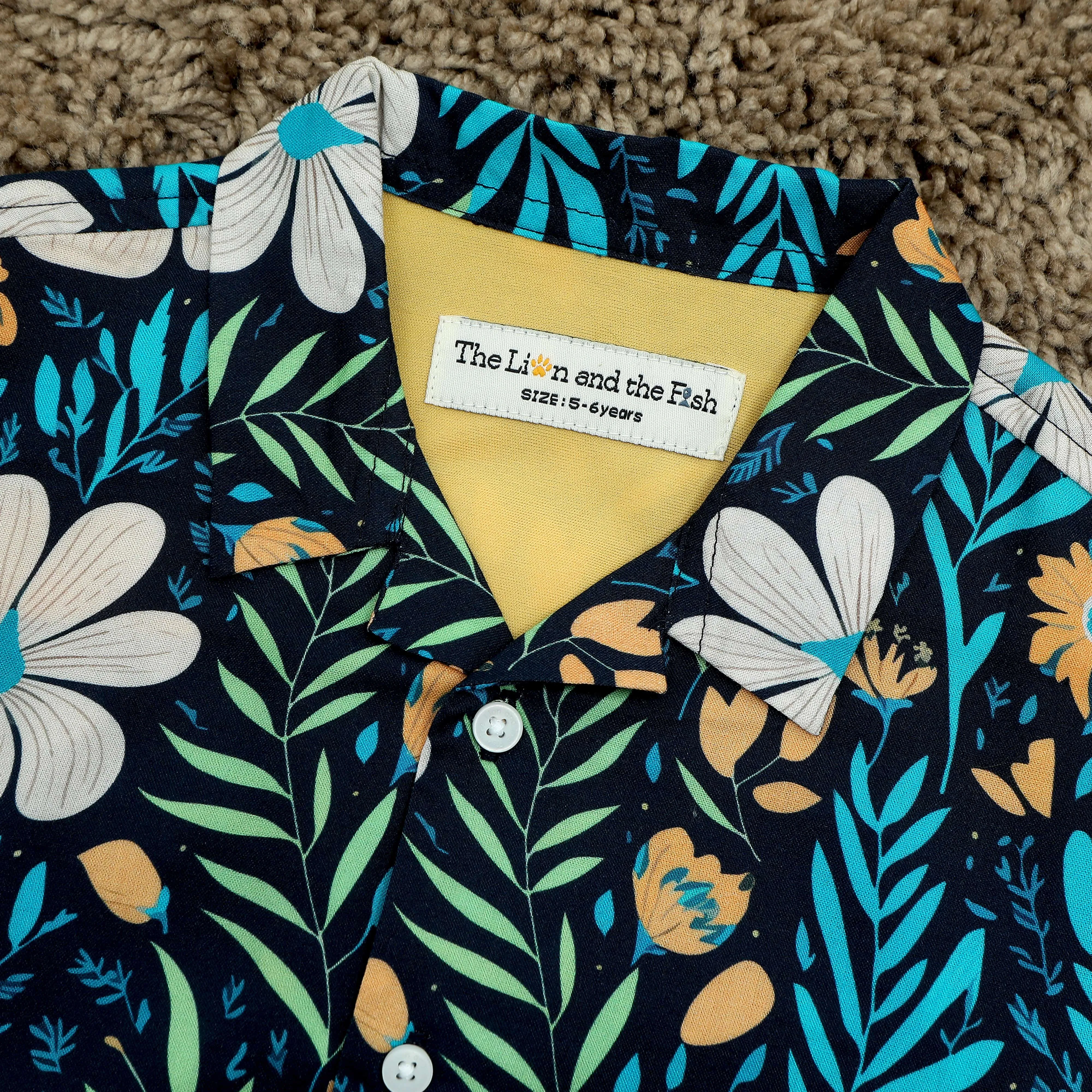 Boys Modern Leaf Print Shirt Space Blue