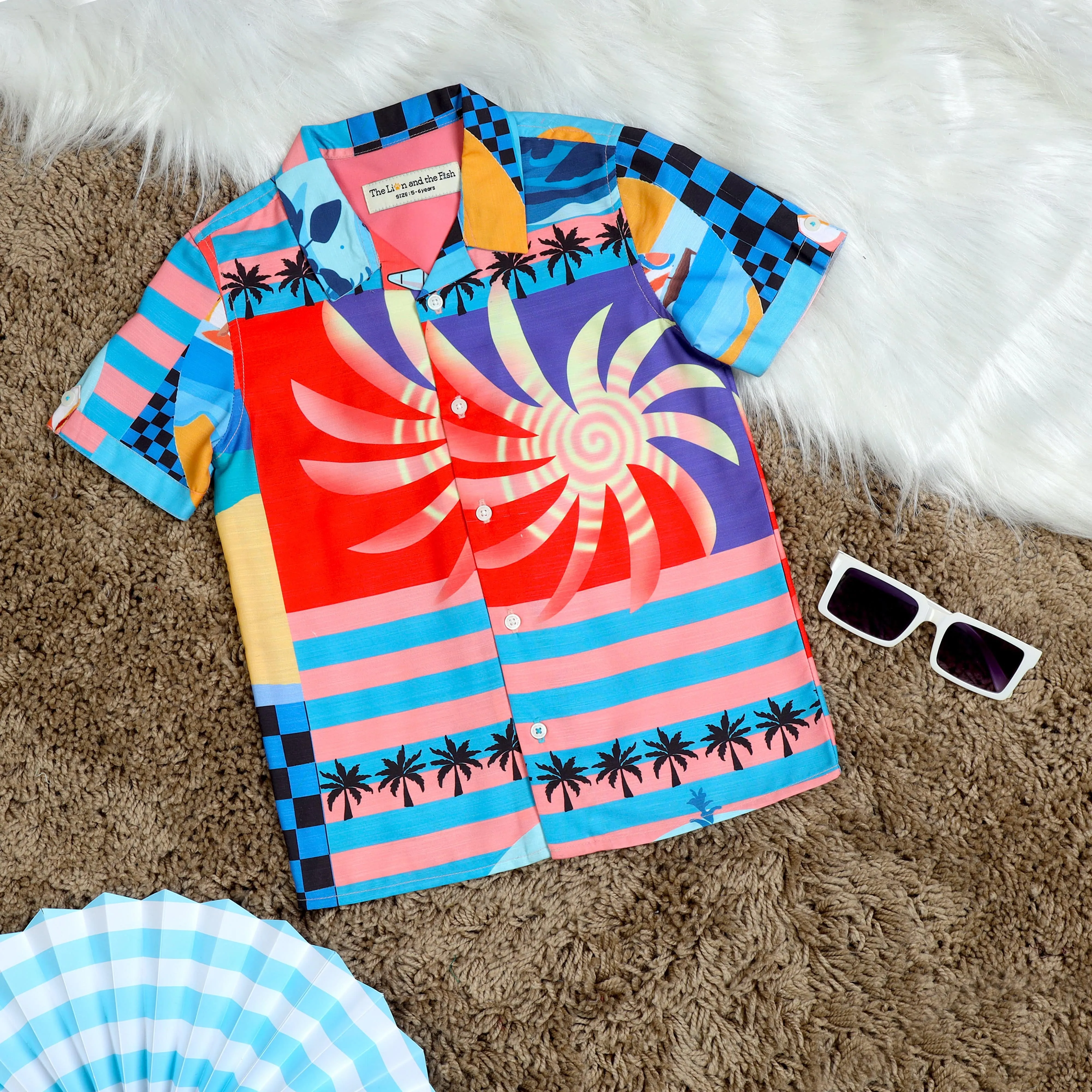 Boys Sun Printed Shirt Cobalt Blue