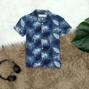 Boys Tree Print Shirt Navy Blue