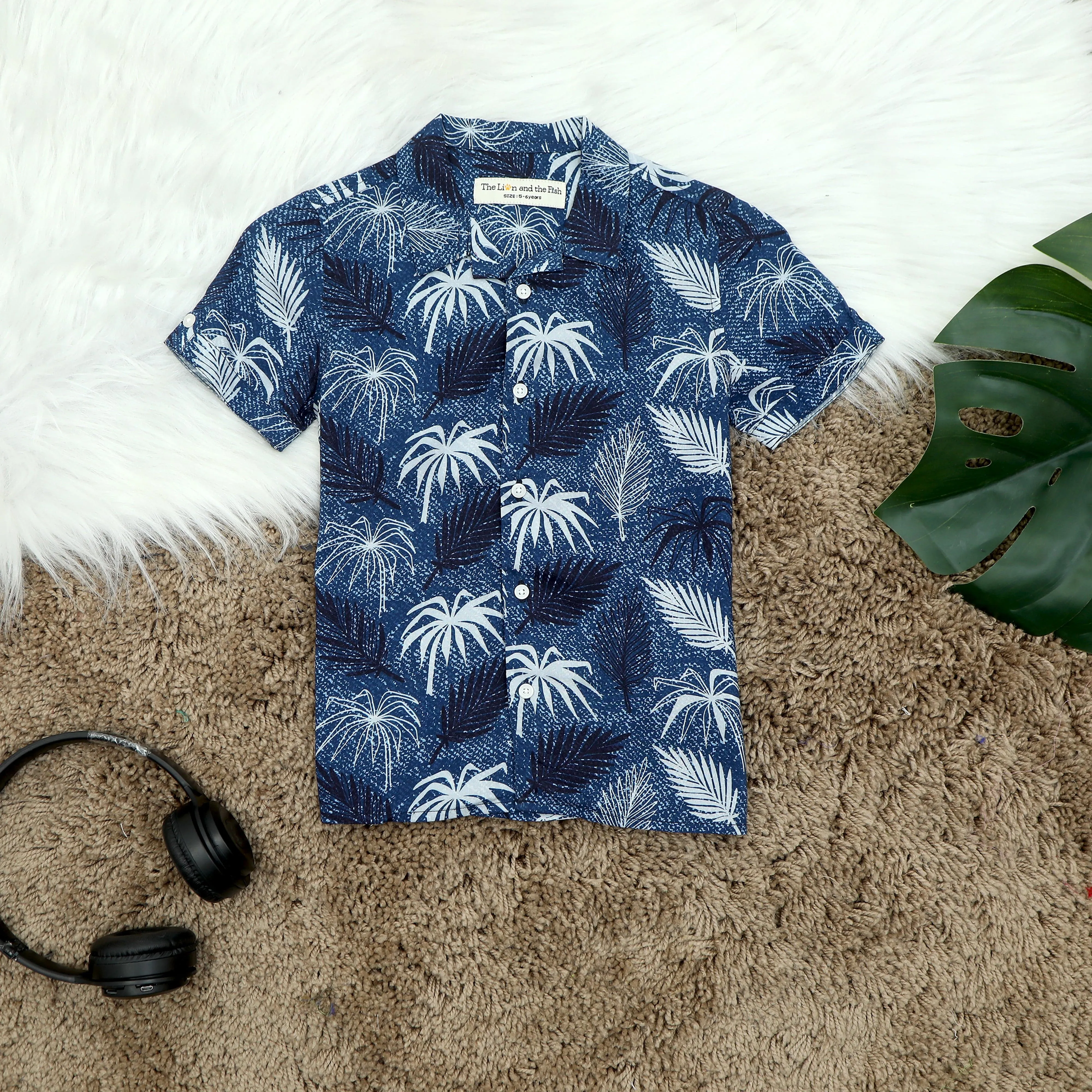 Boys Tree Print Shirt Navy Blue