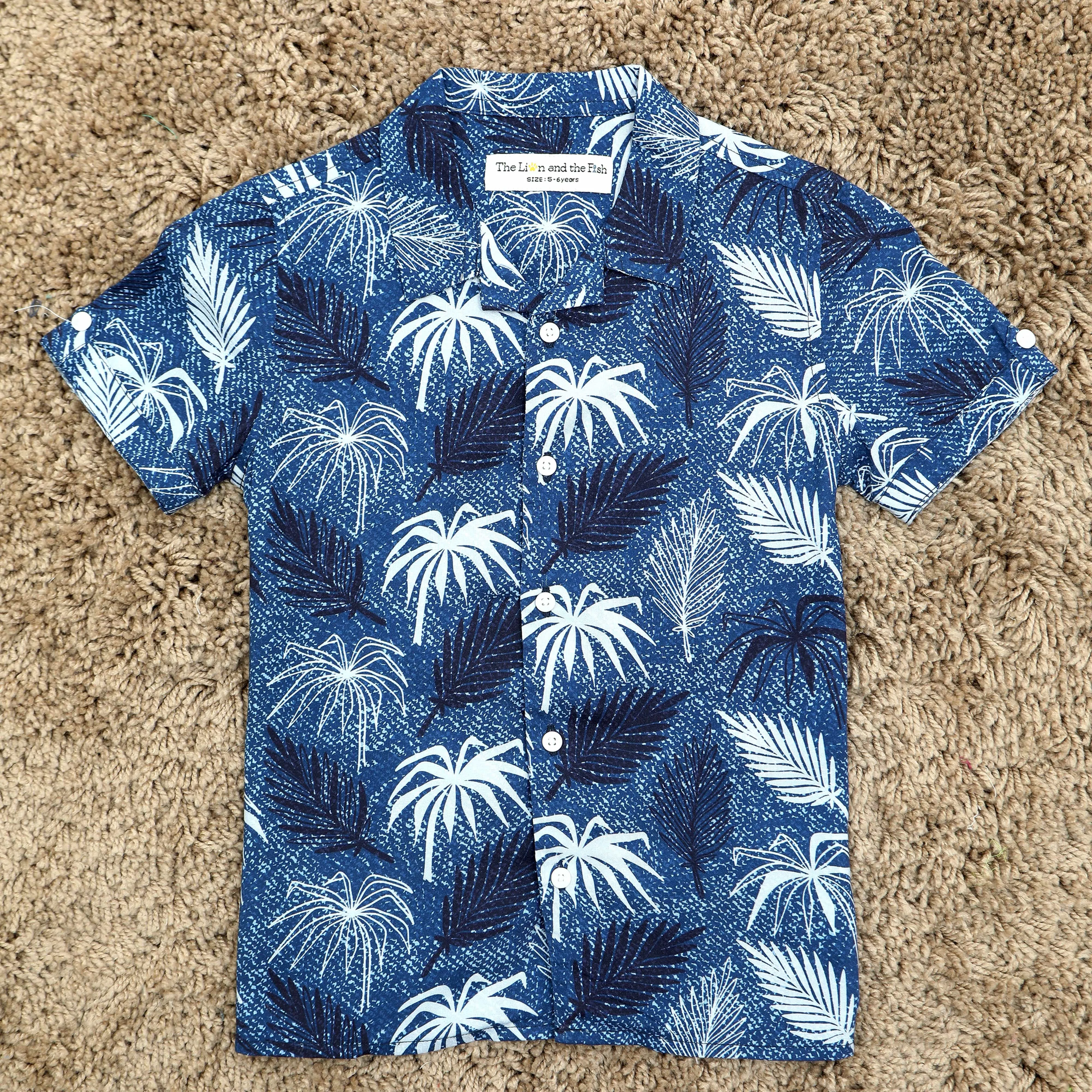 Boys Tree Print Shirt Navy Blue