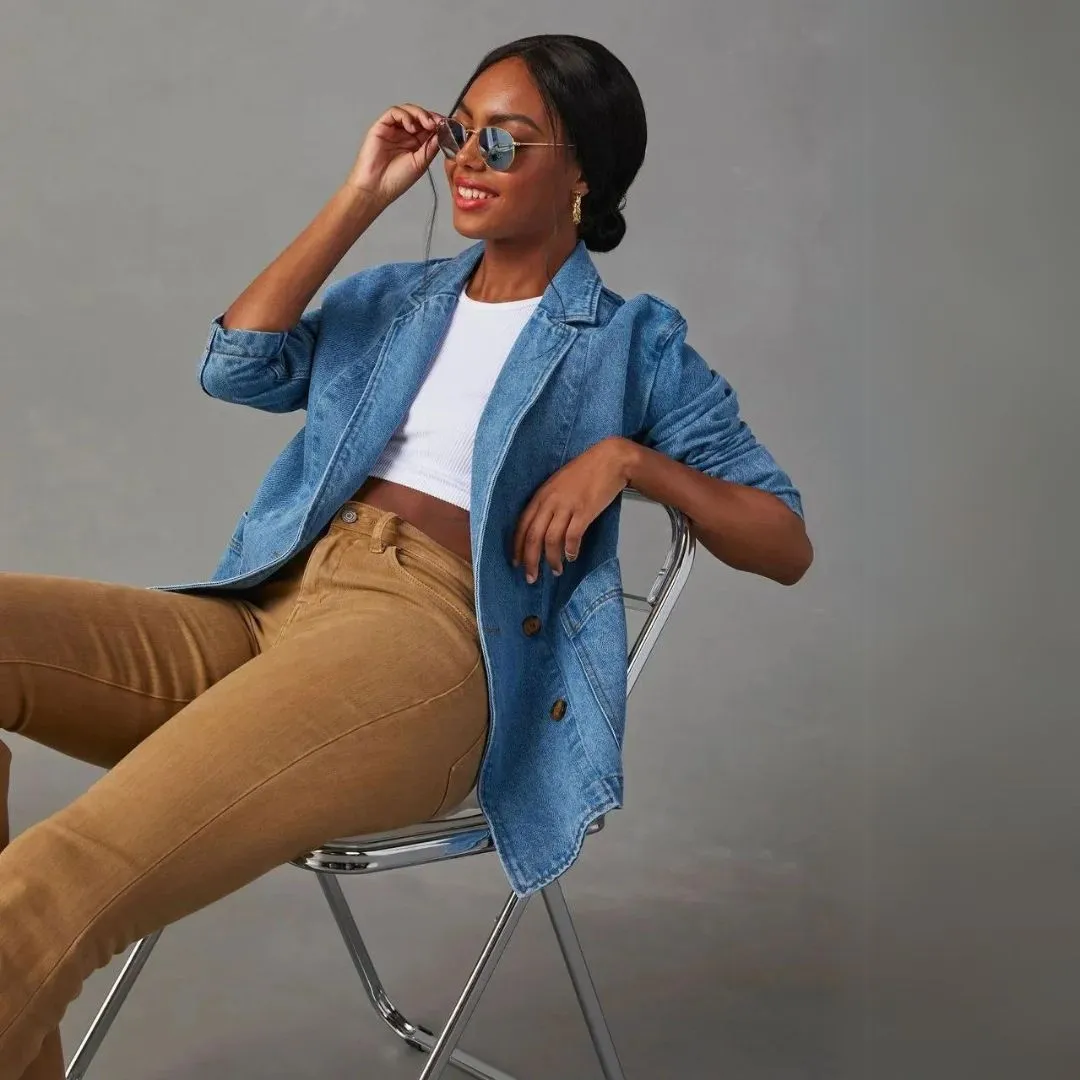 Brooke - Lässiger Herbst Jeansblazer mit Knopftaschen für Damen