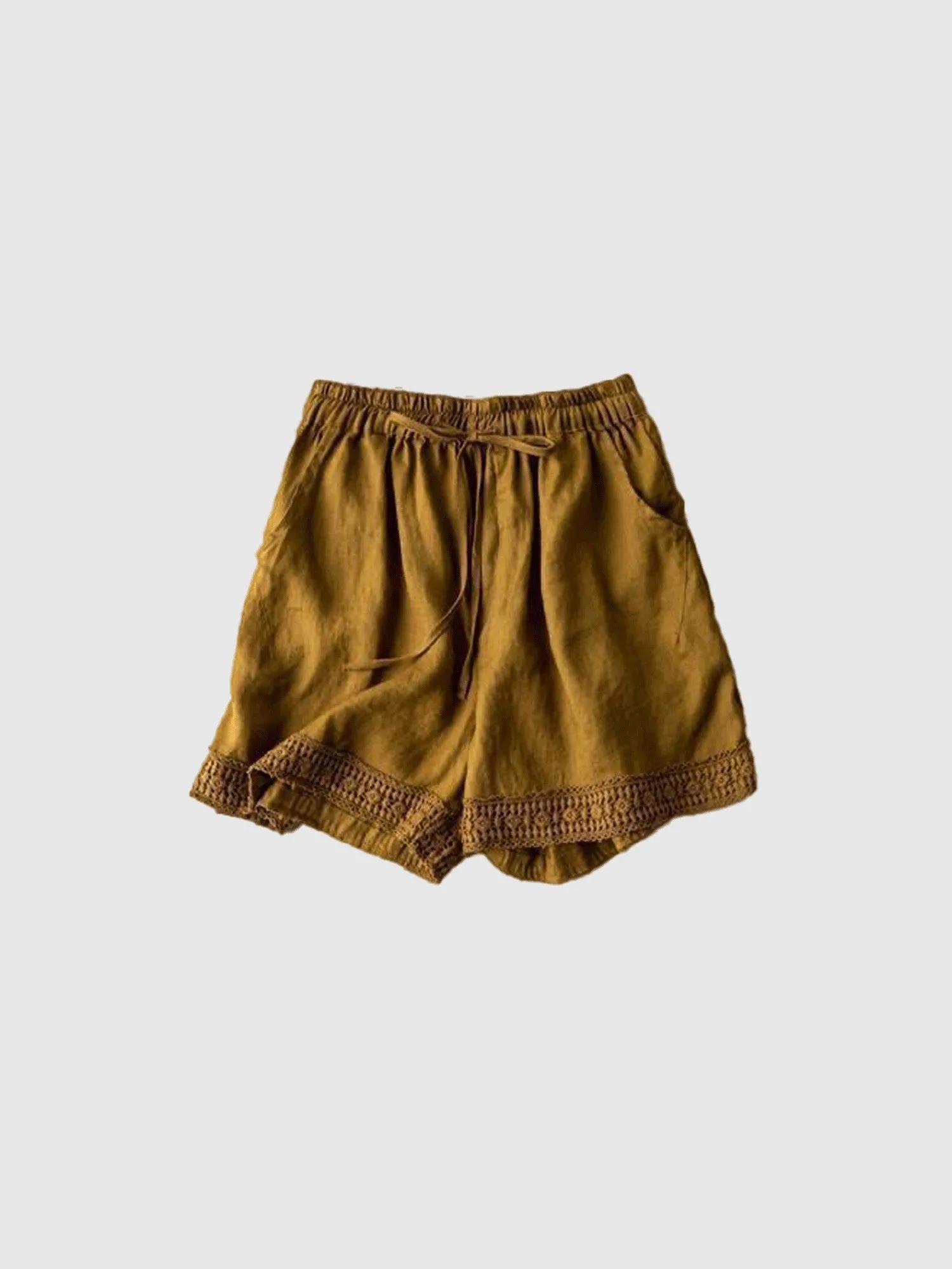 Brown Lace Detailed Shorts
