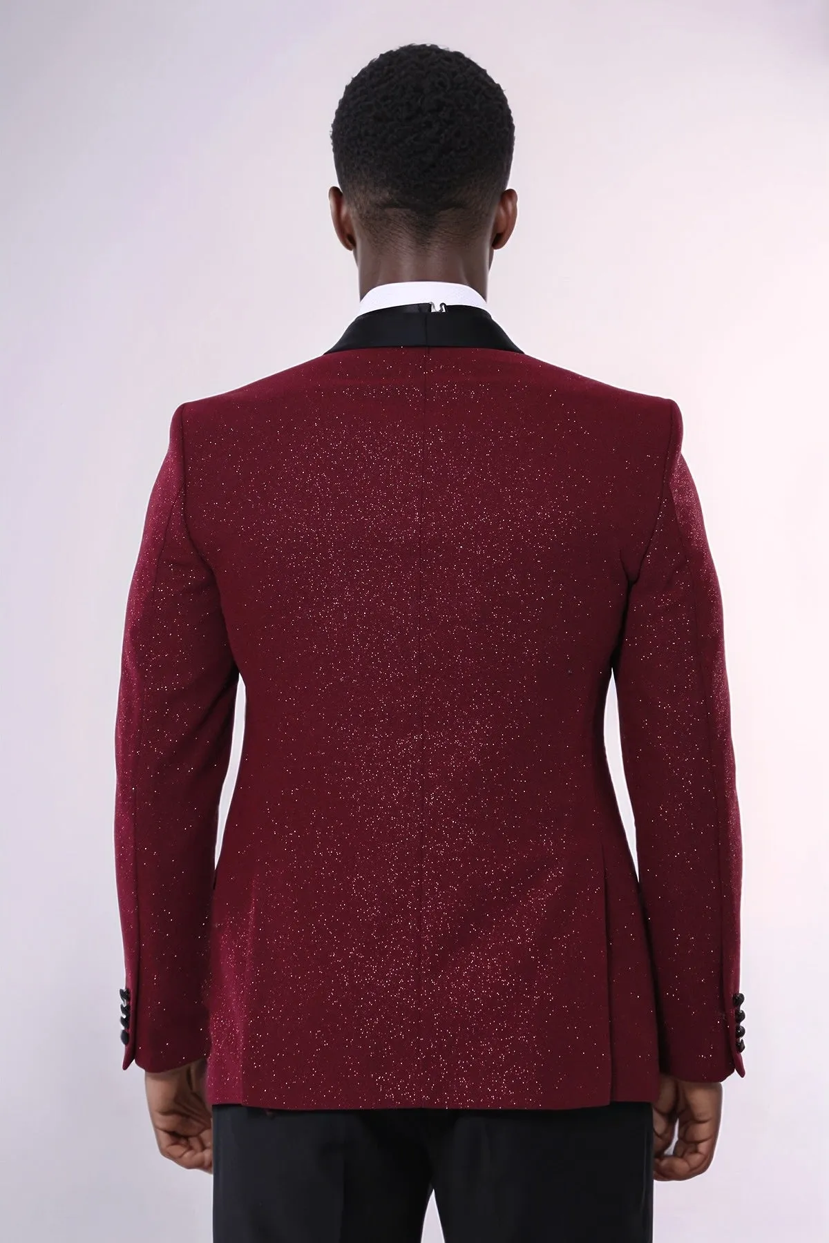 Burgundy Shawl Lapel Sparkly Men Tuxedo Jacket - Wessi