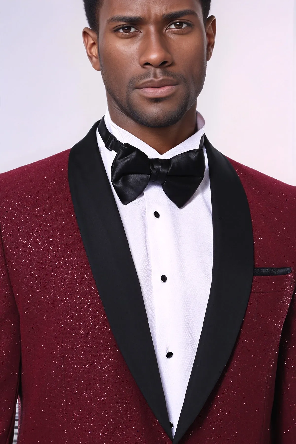 Burgundy Shawl Lapel Sparkly Men Tuxedo Jacket - Wessi