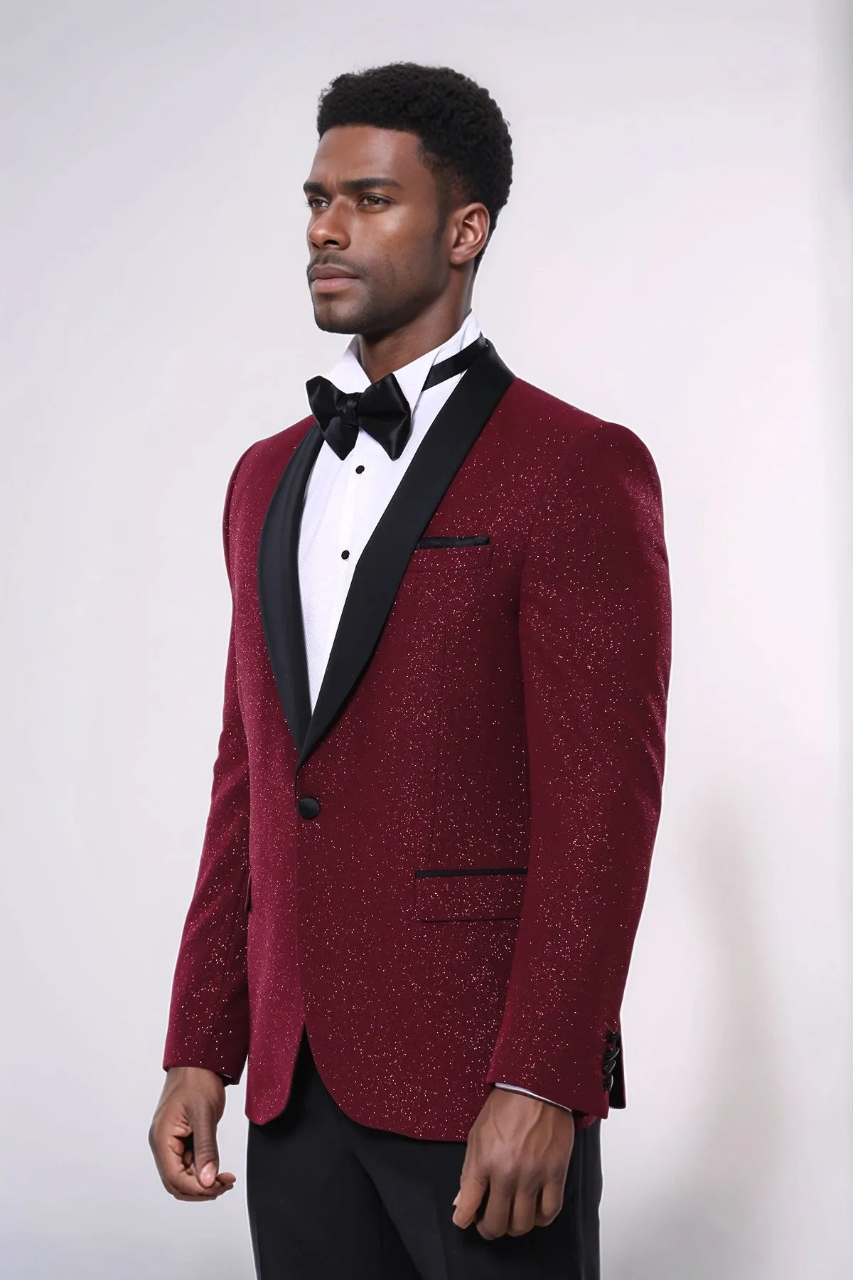 Burgundy Shawl Lapel Sparkly Men Tuxedo Jacket - Wessi