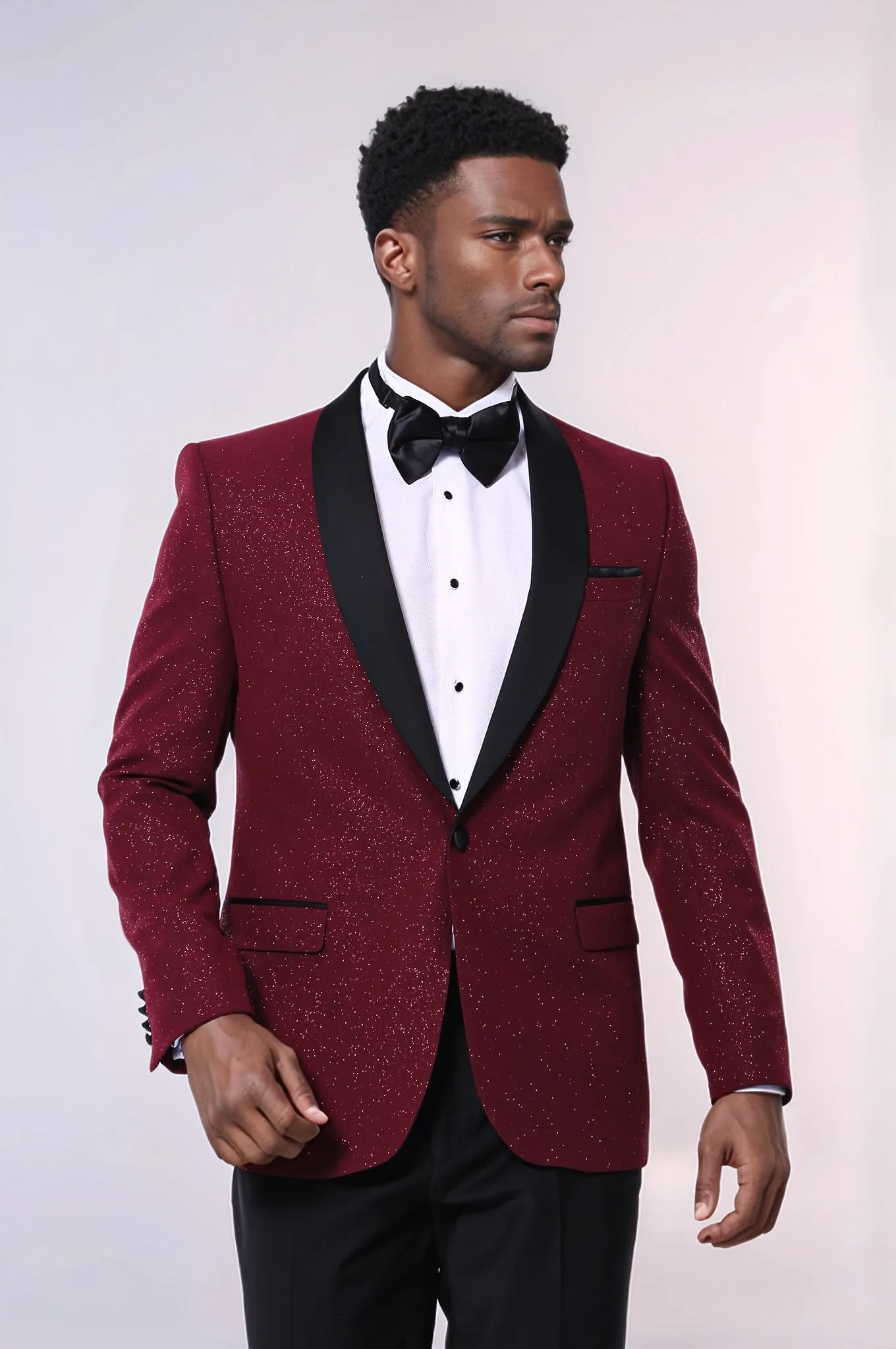 Burgundy Shawl Lapel Sparkly Men Tuxedo Jacket - Wessi