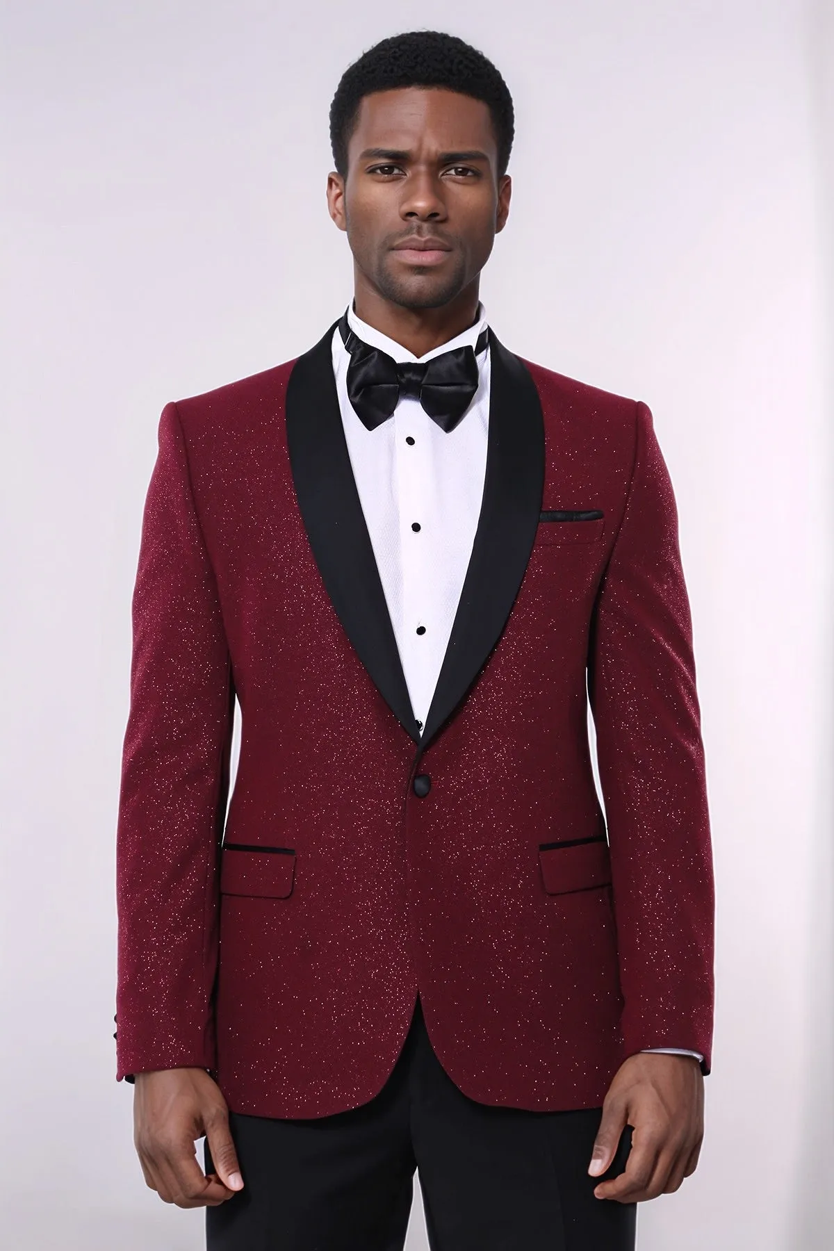 Burgundy Shawl Lapel Sparkly Men Tuxedo Jacket - Wessi