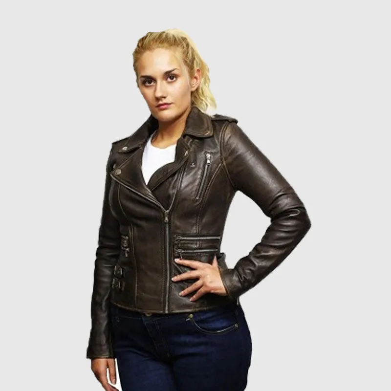 Buy Women's Genuine Fashion Leather Biker Jacket Fitted Brando Vintage Rock