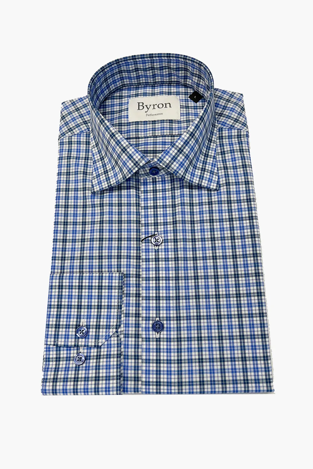 Byron Navy Tattersal Performance Shirt Big and Tall
