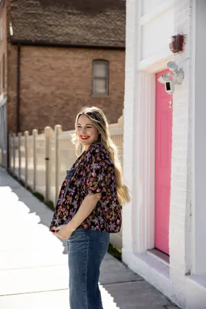 catherine top in purple floral