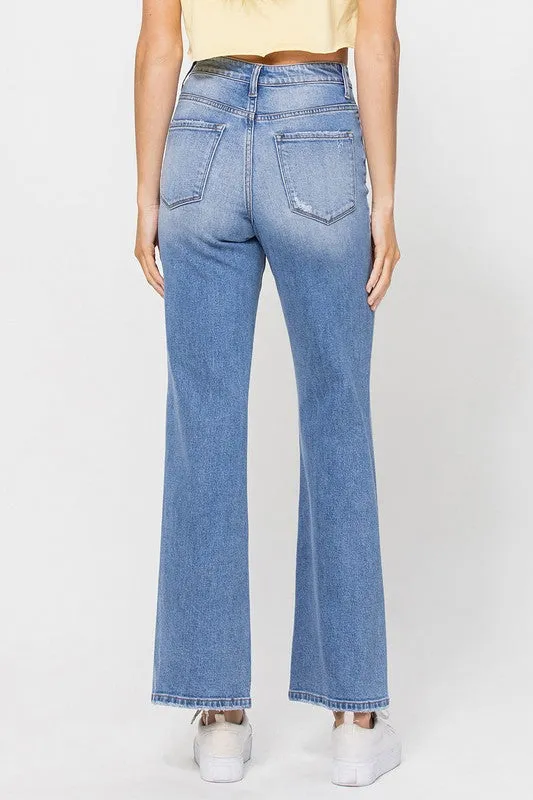 CENTERED VINTAGE HIGH RISE FLARE JEAN W/SIDE SLIT