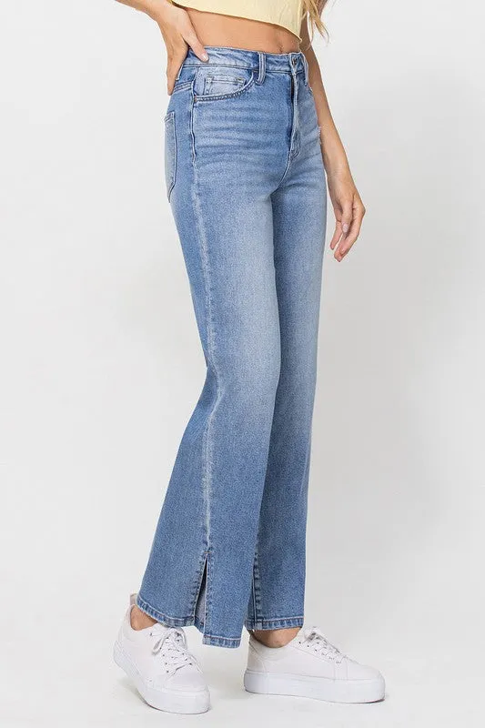 CENTERED VINTAGE HIGH RISE FLARE JEAN W/SIDE SLIT