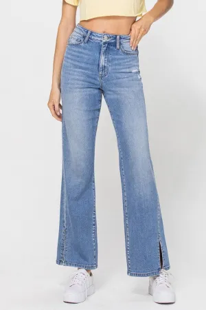 CENTERED VINTAGE HIGH RISE FLARE JEAN W/SIDE SLIT