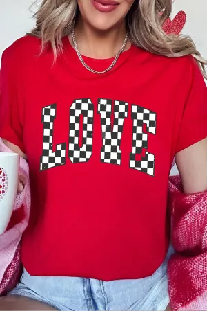 Checkered "LOVE" Red Graphic Valentines T Shirt