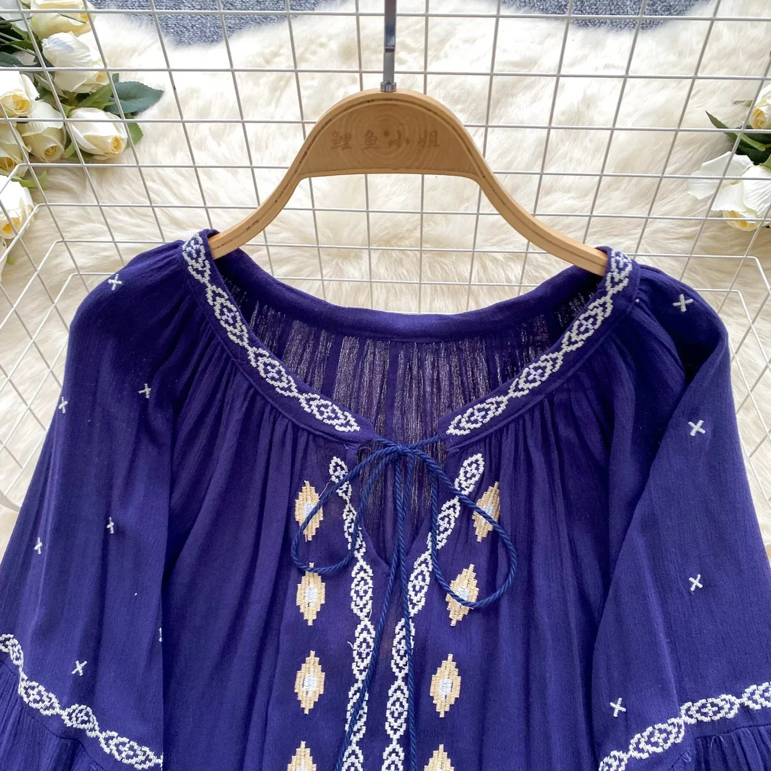 Chic Casual Puff Embroidered Lantern Sleeve Long