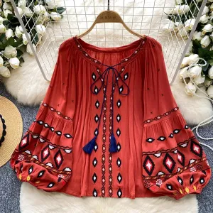 Chic Casual Puff Embroidered Lantern Sleeve Long