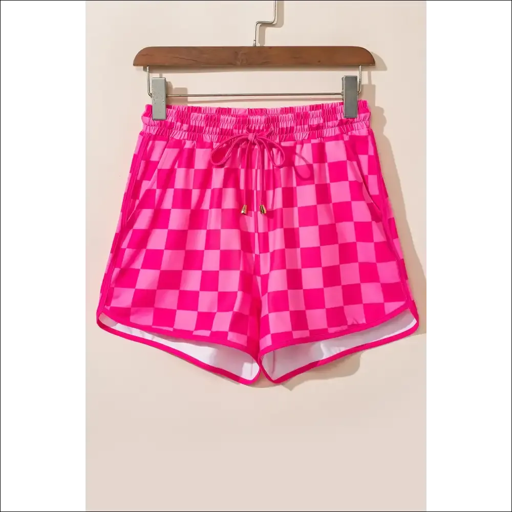 Chic Checkered Drawstring Shorts with Pockets