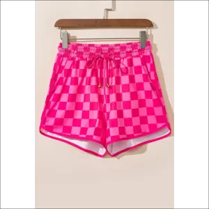 Chic Checkered Drawstring Shorts with Pockets