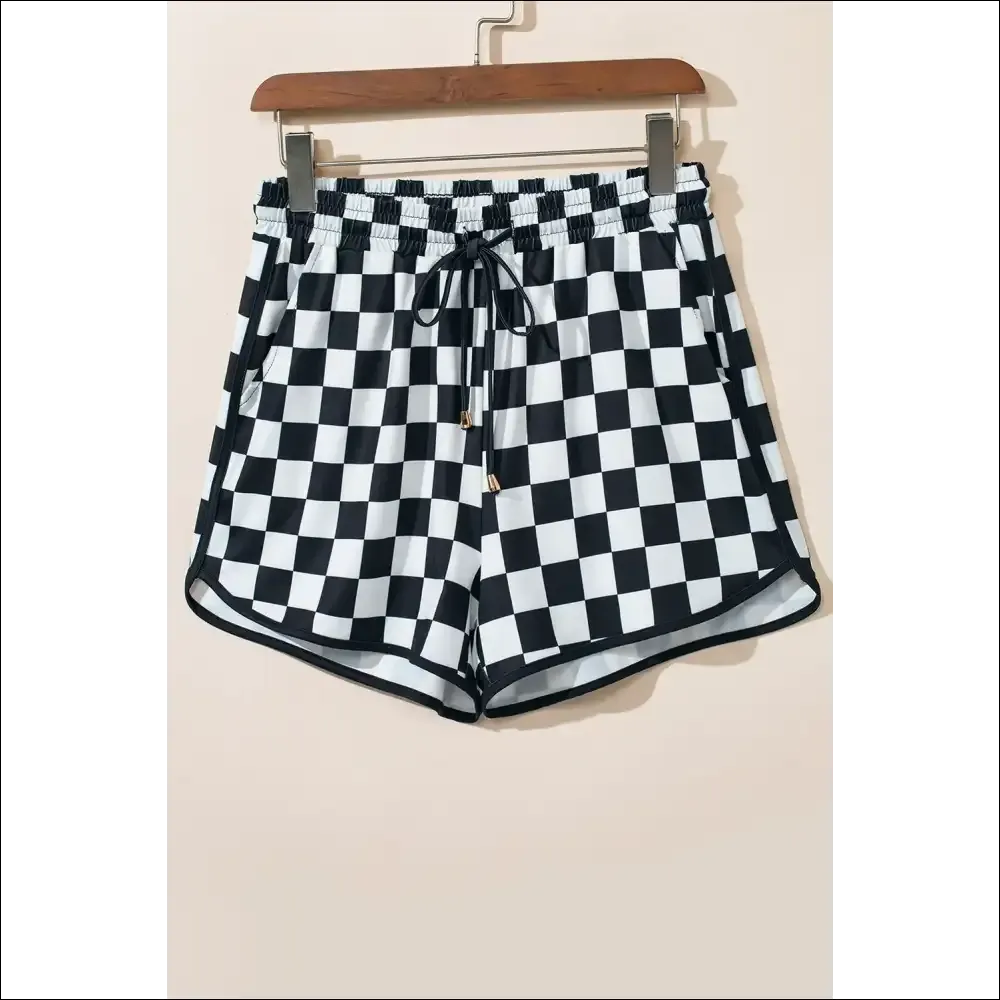 Chic Checkered Drawstring Shorts with Pockets