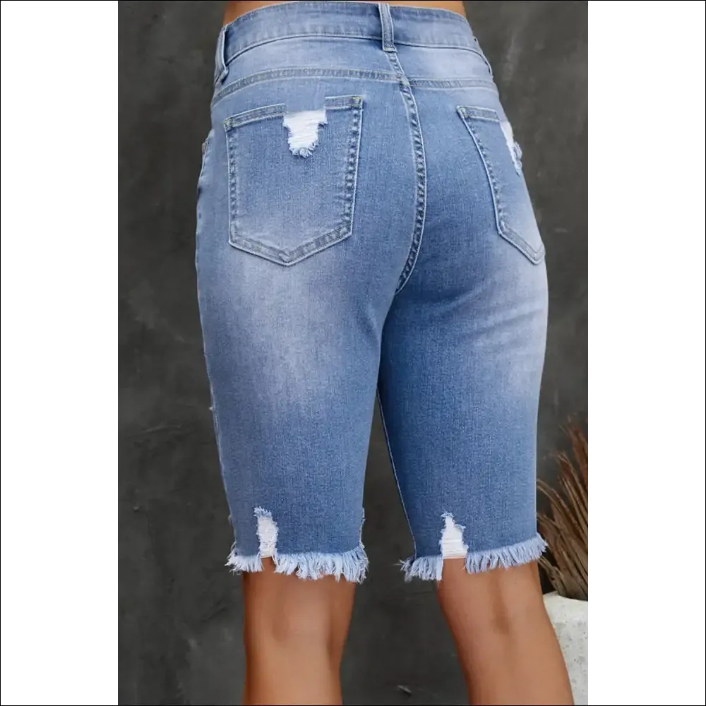 Chic Distressed Frayed Hem Denim Bermuda Shorts