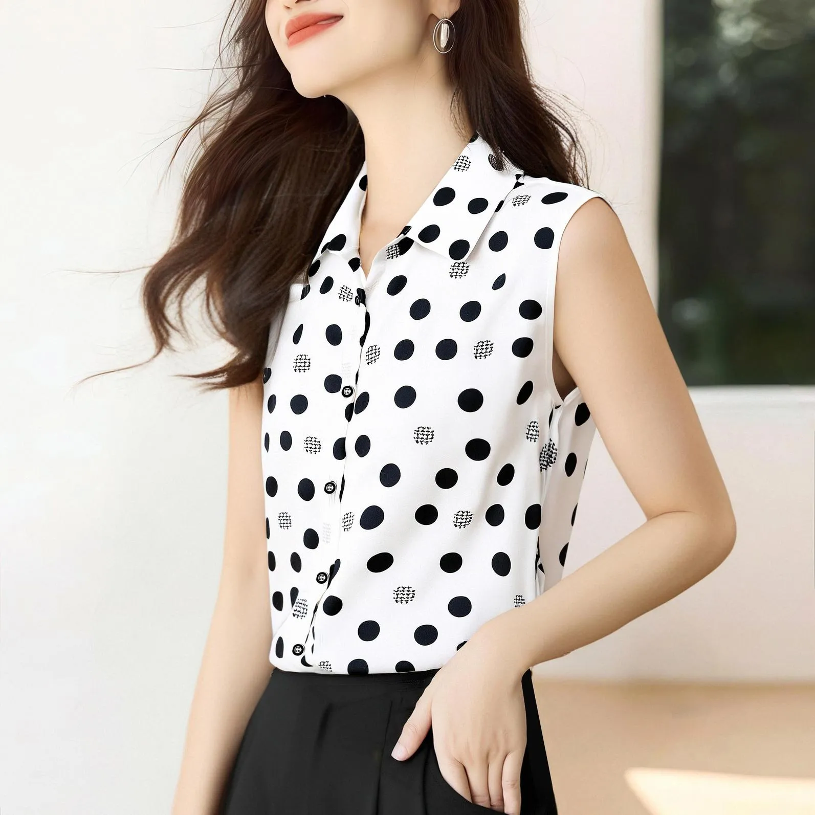Chic Dobby Floral Print Sleeveless Relaxed-Fit Shirt