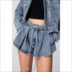 Chic Drawstring Cargo Denim Shorts with Pockets