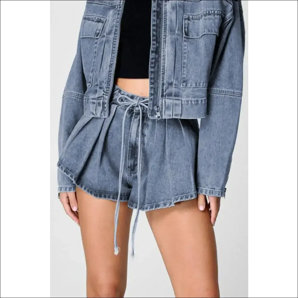 Chic Drawstring Cargo Denim Shorts with Pockets