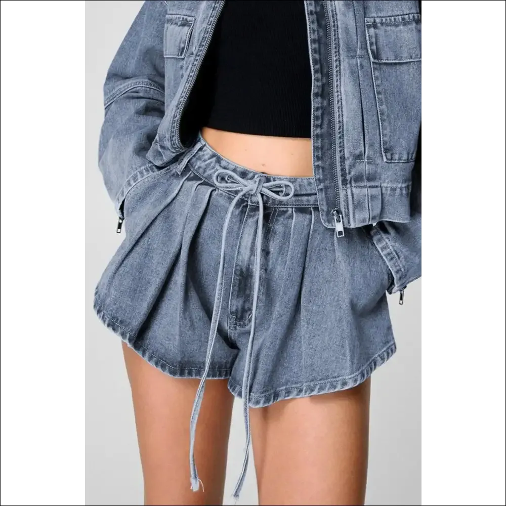 Chic Drawstring Cargo Denim Shorts with Pockets