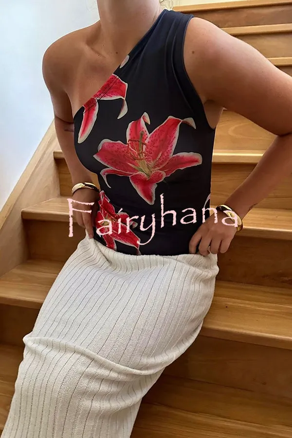 Chic View Like You Floral Print One Shoulder Stretch Tank