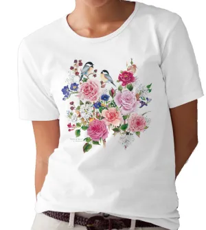 Chickadees & Roses T-shirt/tee by Valerie Pfeiffer
