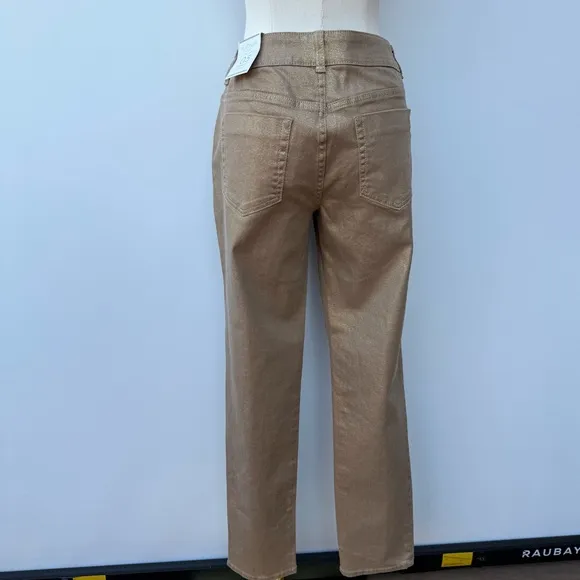 Chico’s REGULAR SLIM LEG GOLD PLATINUM METALLIC JEAN Size 0.5 (6-S)