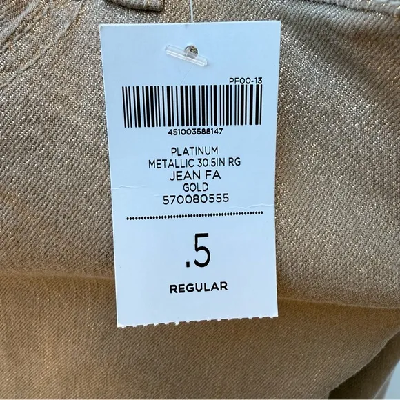 Chico’s REGULAR SLIM LEG GOLD PLATINUM METALLIC JEAN Size 0.5 (6-S)
