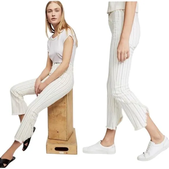 Citizens of Humanity Striped Drew Fray High Rise Crop Flare Jeans Size 25 Boho