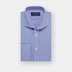 Classic Fit Blue Shepherds Check Cotton Poplin Shirt with Cut-away Collar & Double Cuff