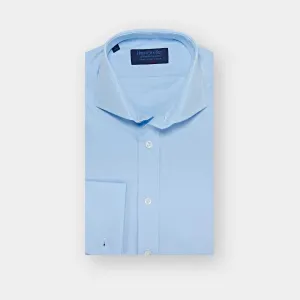 Classic Fit Plain Ice Blue Cotton Poplin Shirt with Cut-away Collar & Double Cuff
