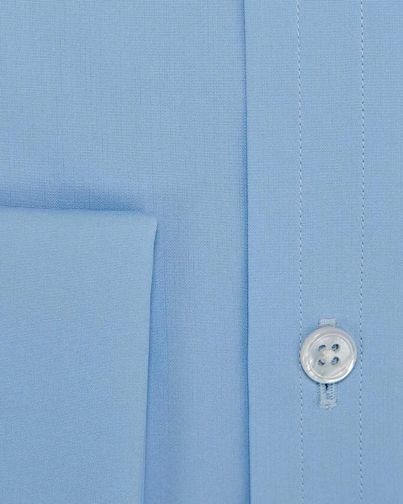 Classic Fit Plain Ice Blue Cotton Poplin Shirt with Cut-away Collar & Double Cuff