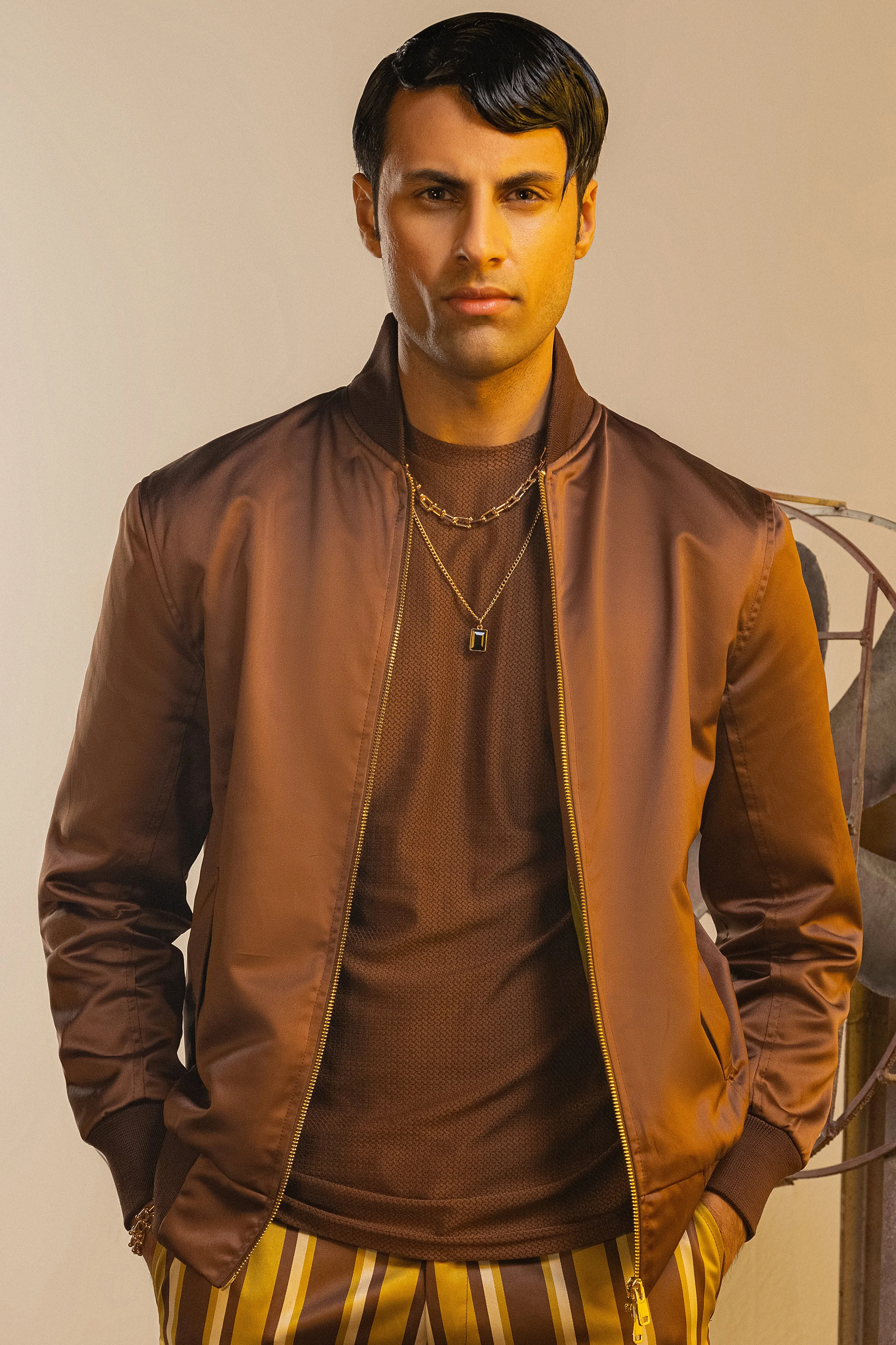 Coffee Brown Panel Bomber Jacket